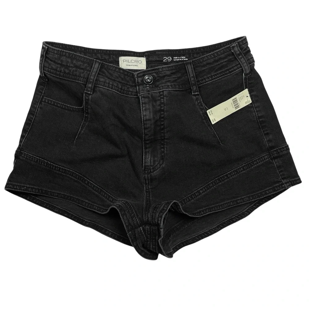 Pilcro‎ Anthropologie NWT Black Denim Shorts Micro Cuffed Sz 29 High Cut